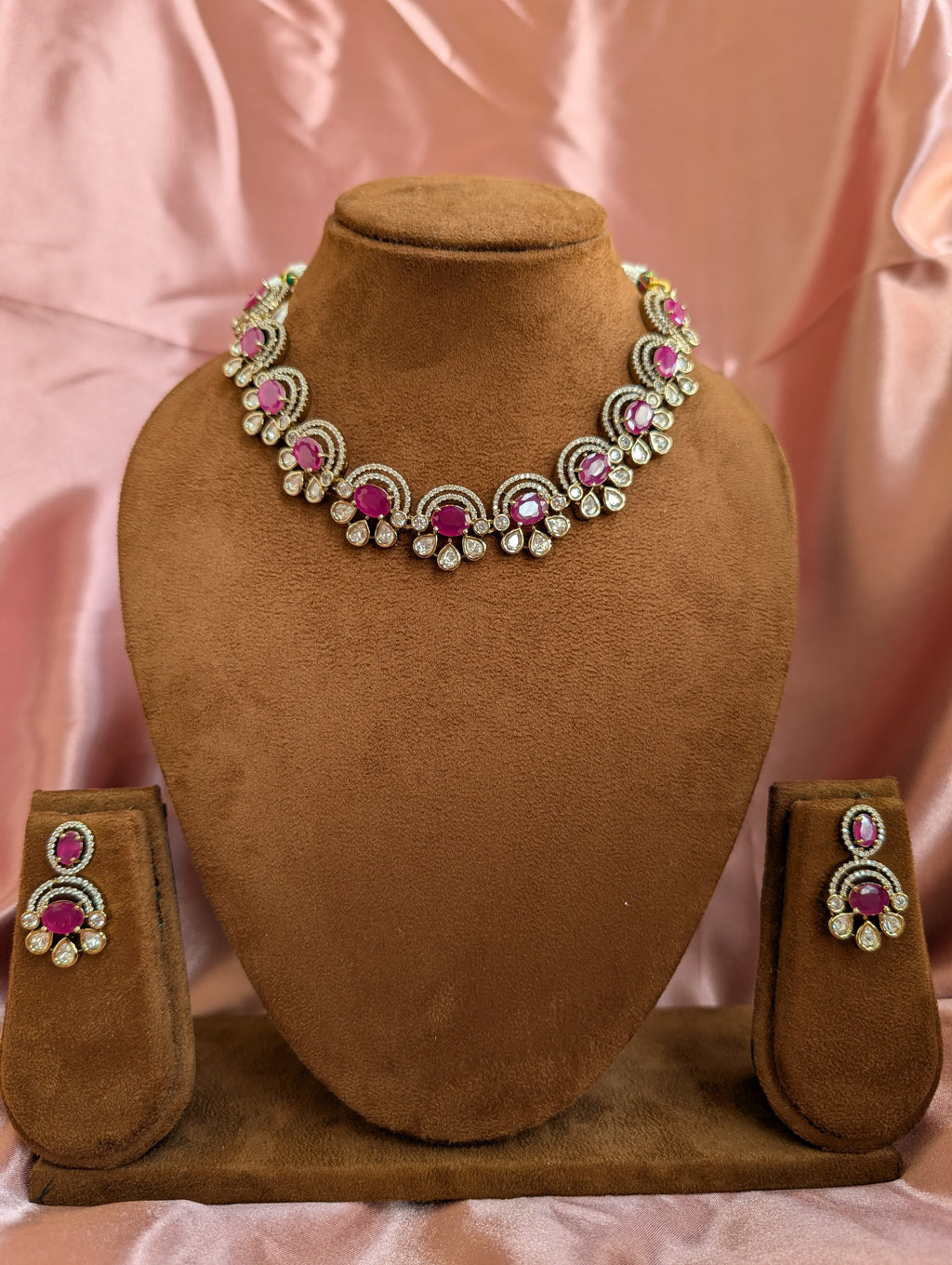 Pink Ruby Polki Necklace Set