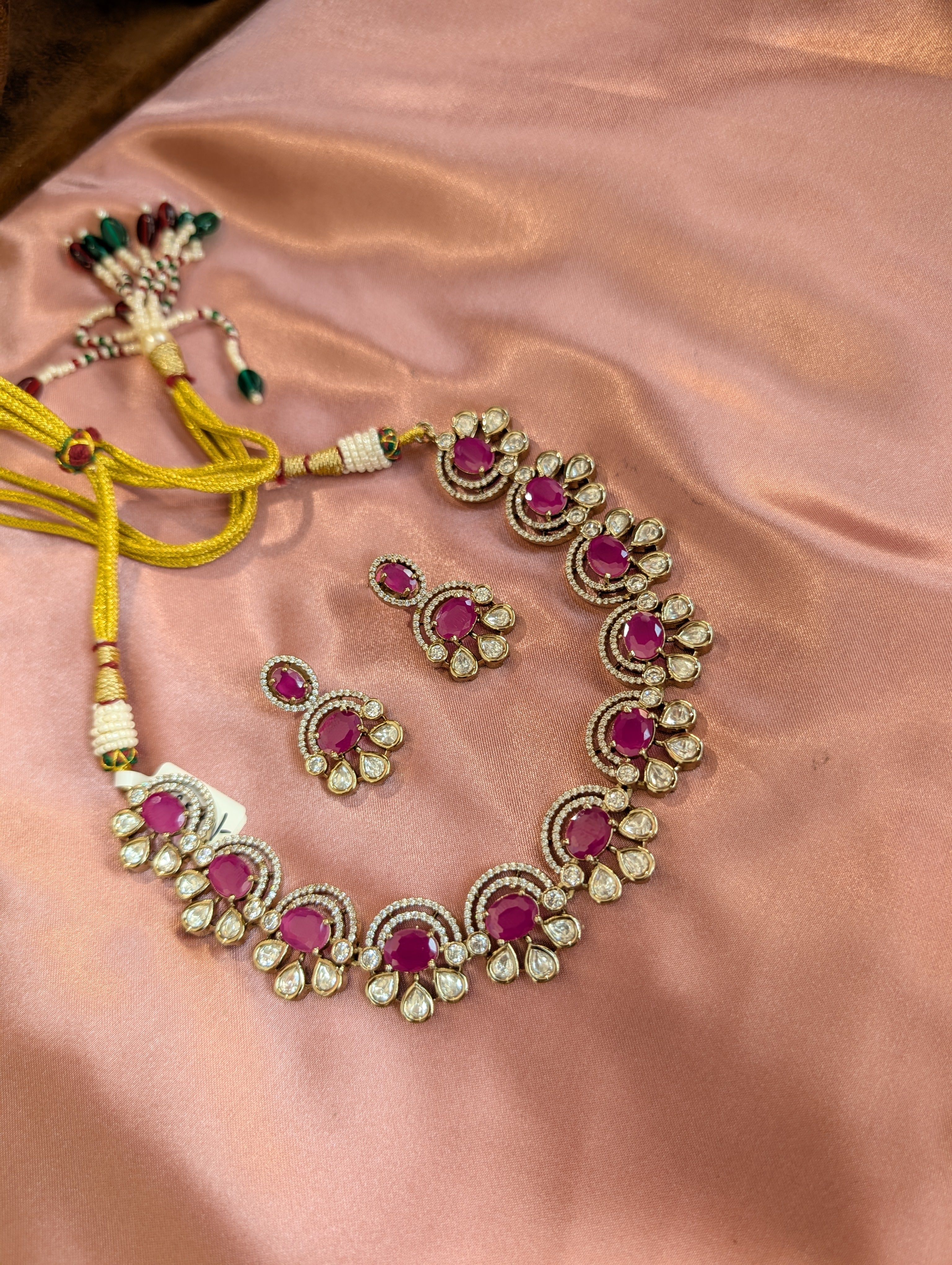 Pink Ruby Polki Necklace Set