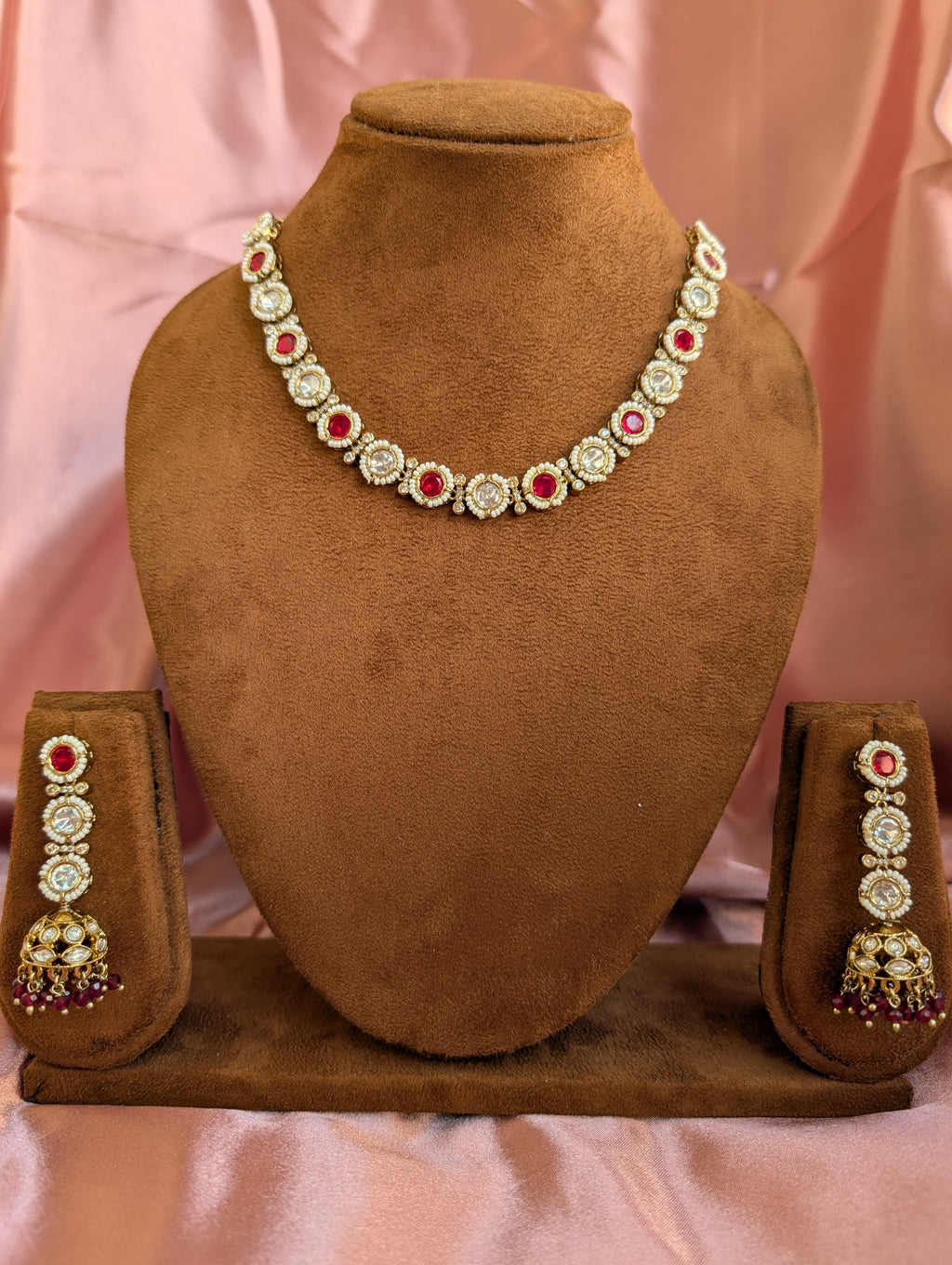Royal Red Ruby Choker Set with Jhumkas