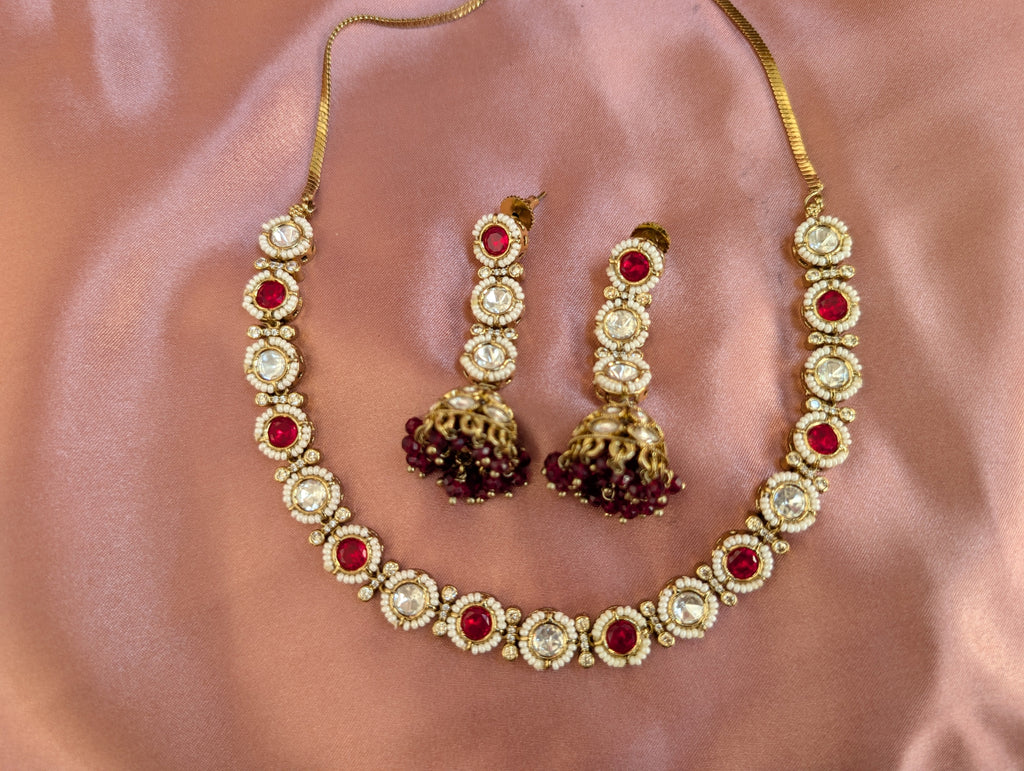 Royal Red Ruby Choker Set with Jhumkas