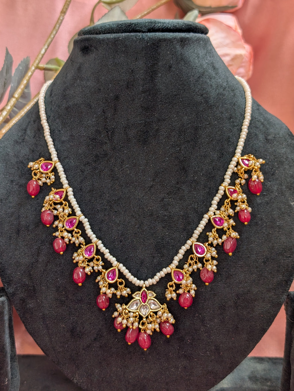 Ruby Kundan Pearl Necklace