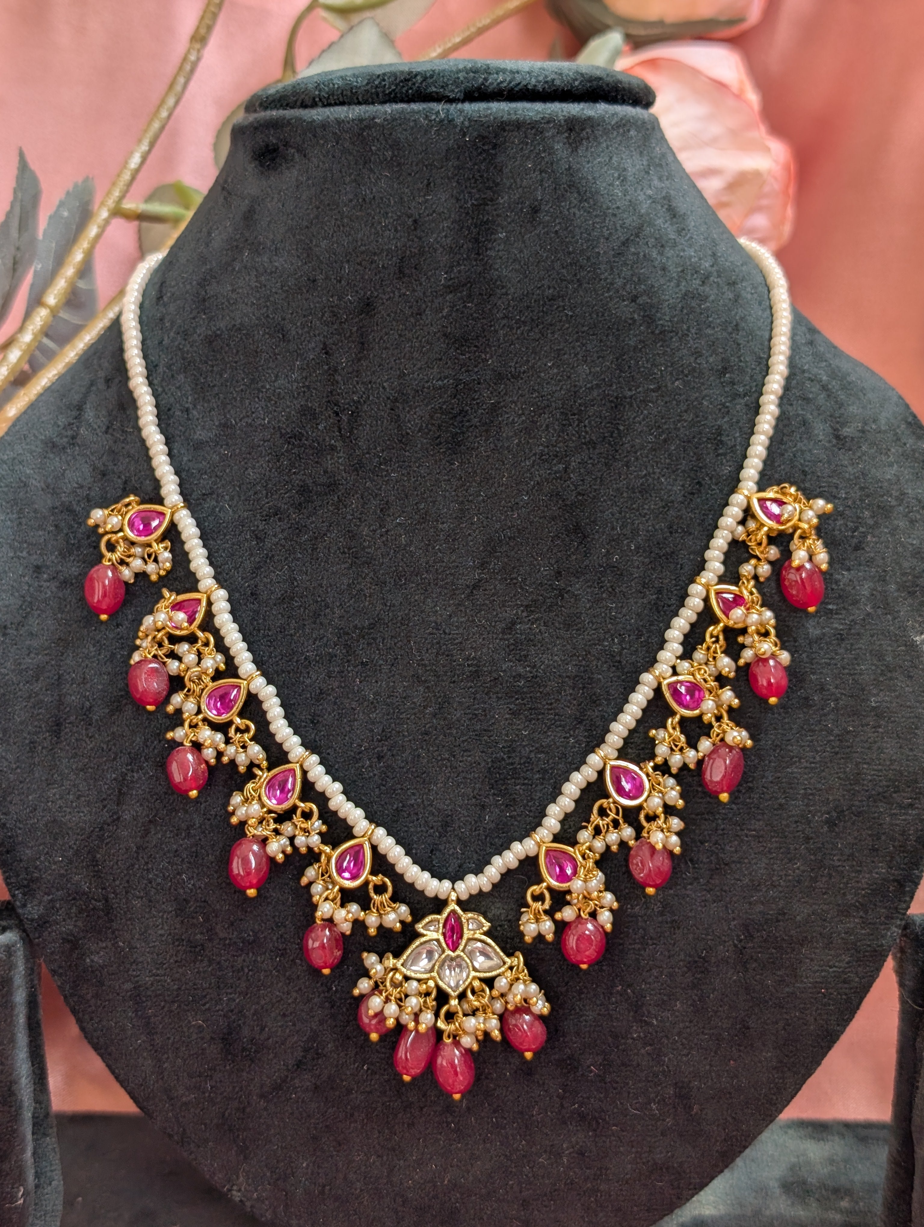 Ruby Kundan Pearl Necklace