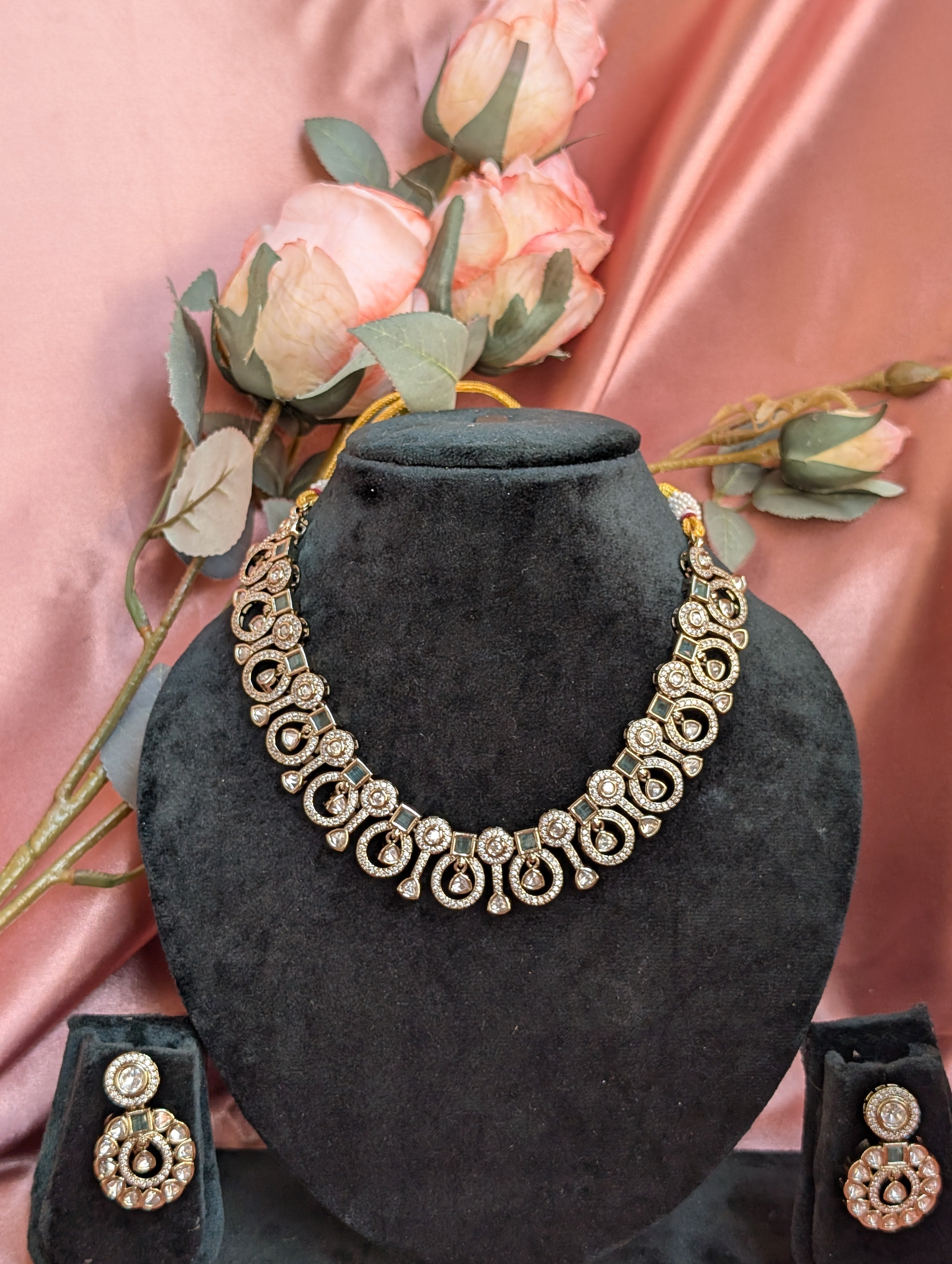 Silver Plated Kundan Drop Necklace Set with Traditional Dangling Design
