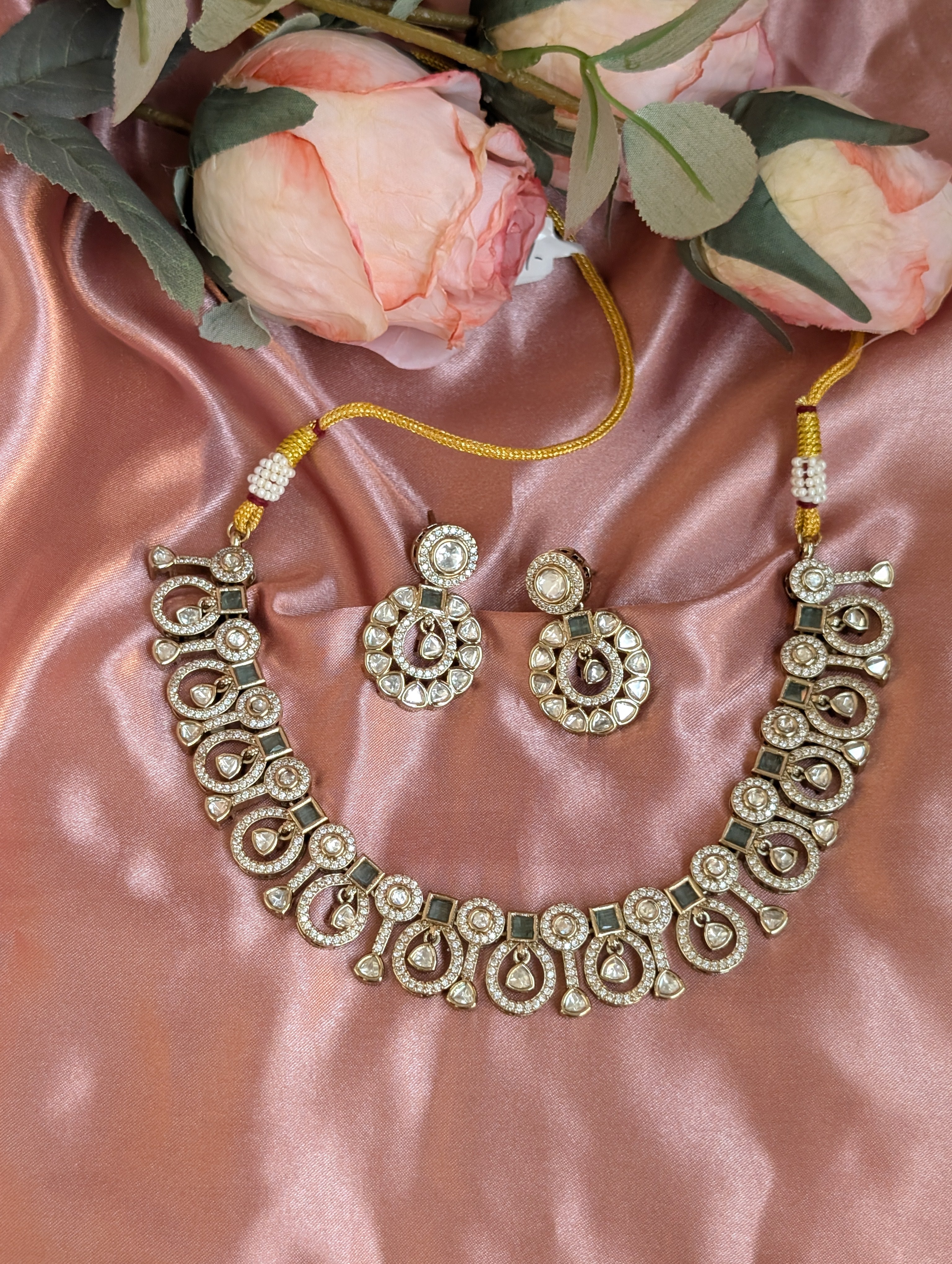 Silver Plated Kundan Drop Necklace Set with Traditional Dangling Design