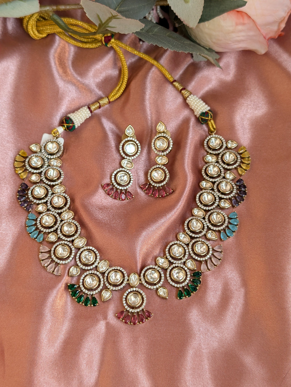 Multicolor Stone Choker Necklace Set