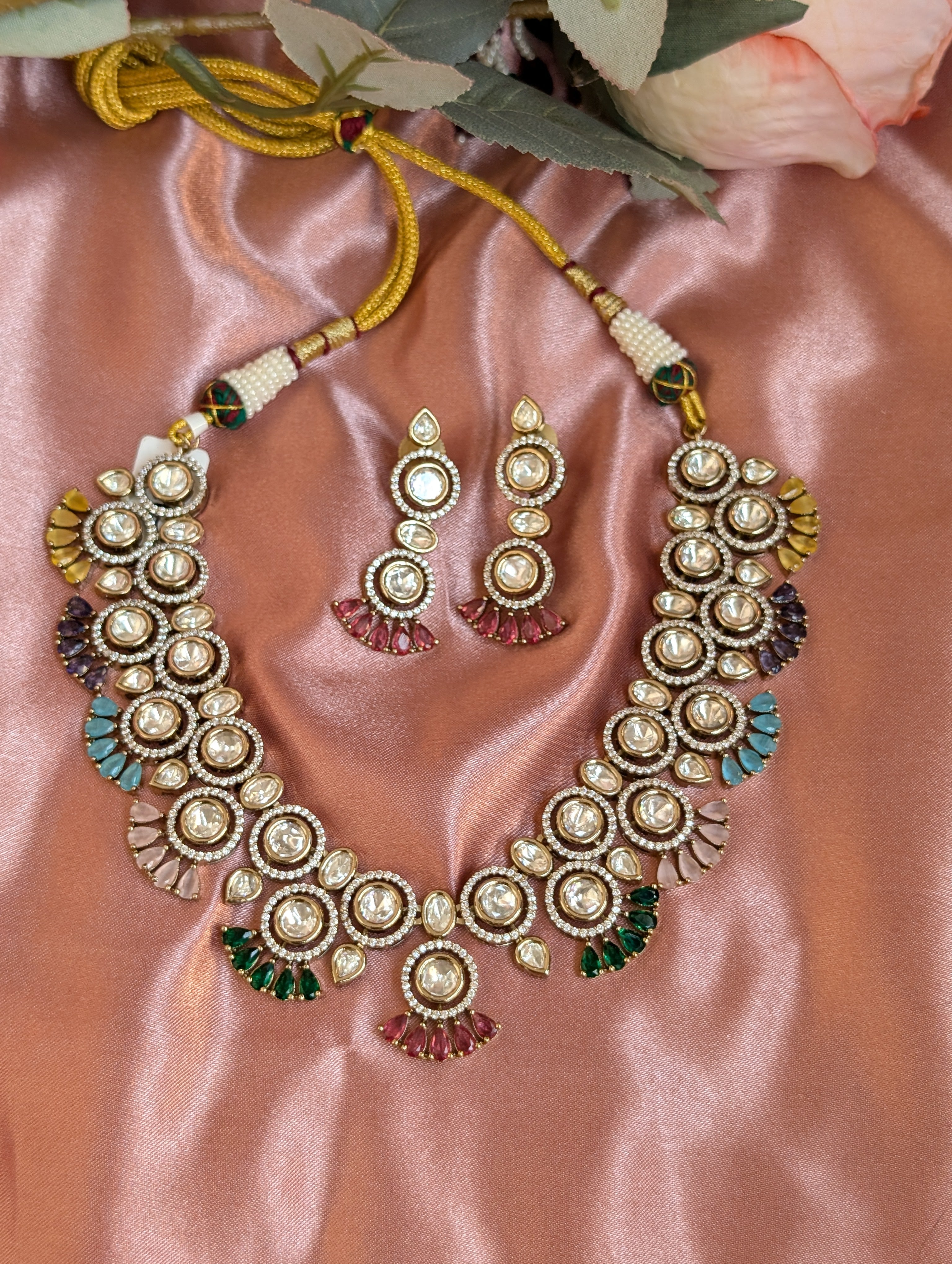Multicolor Stone Choker Necklace Set