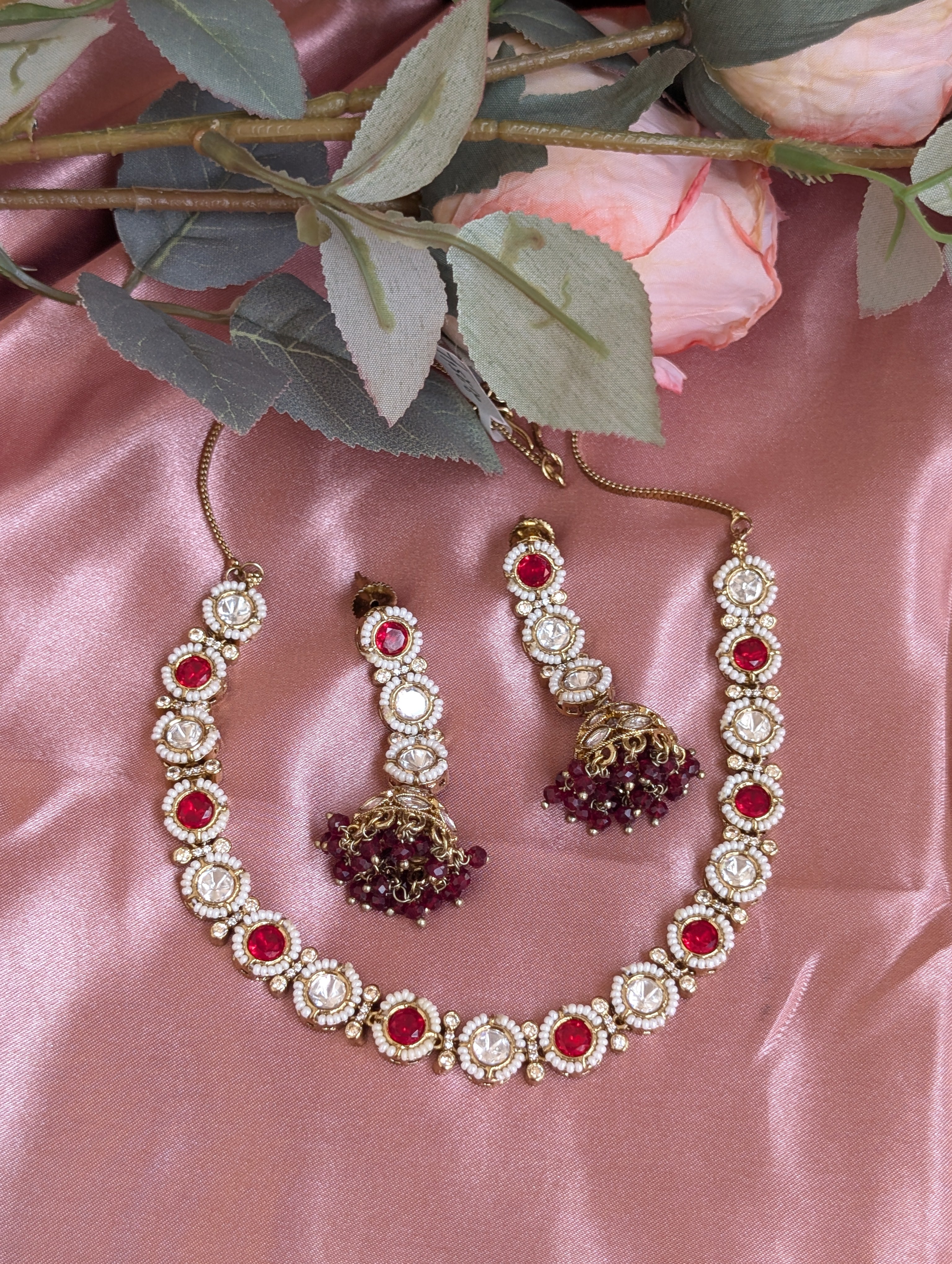 Royal Red Ruby Choker Set with Jhumkas