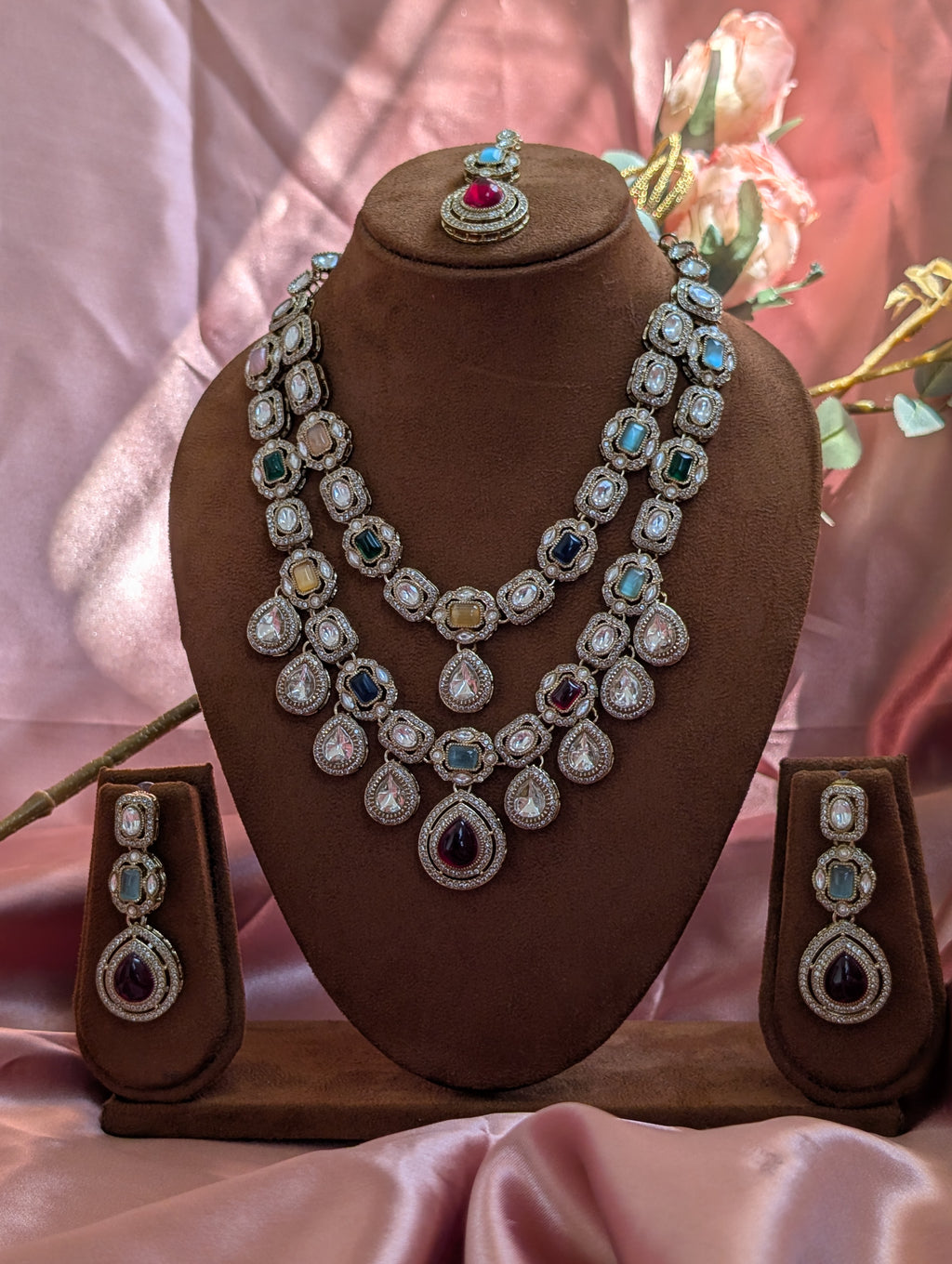 Noor Navratna Polki Statement Necklace Set