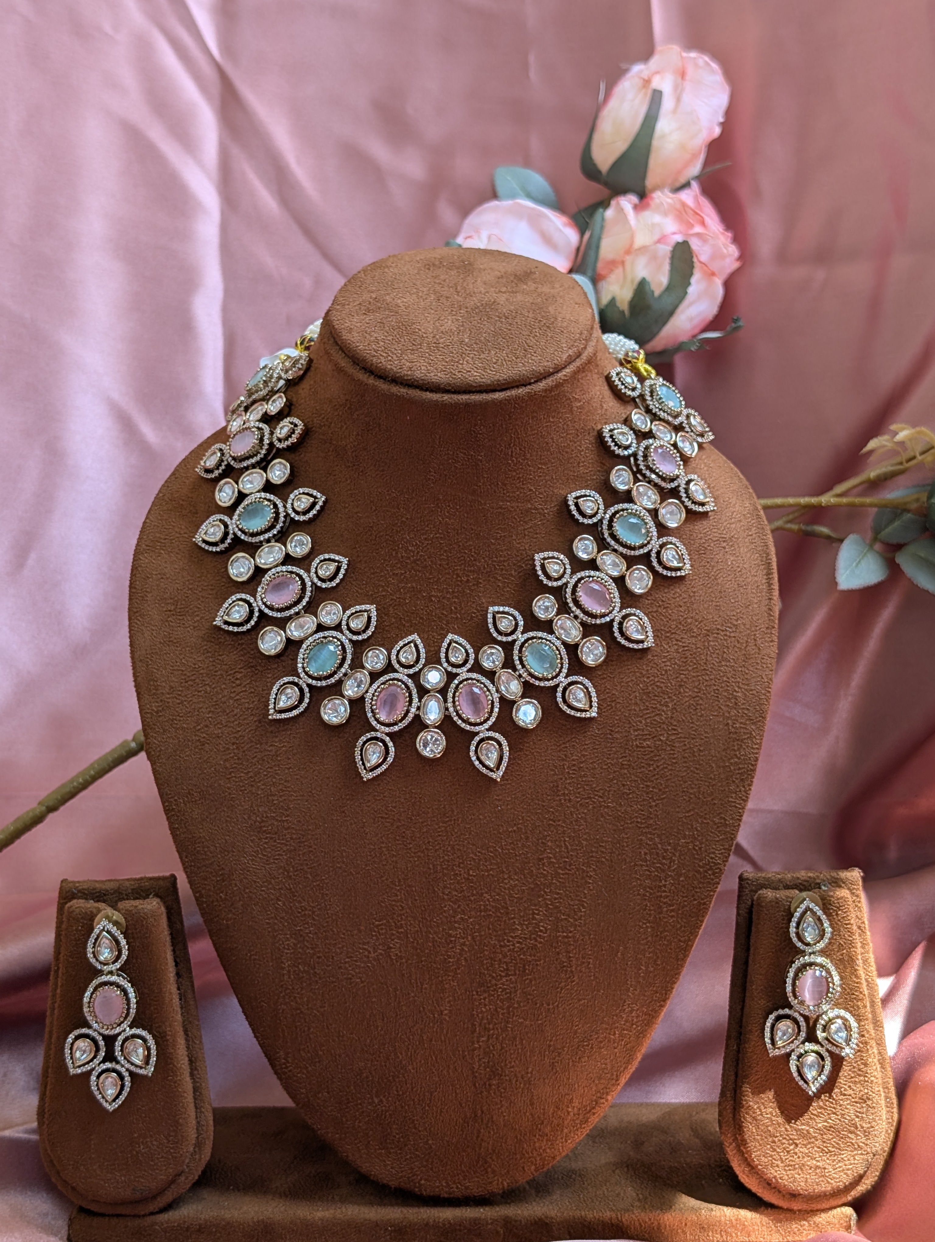 Pastel Kundan Floral Statement Necklace Set