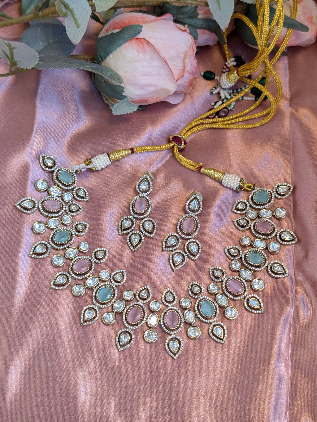 Pastel Kundan Floral Statement Necklace Set